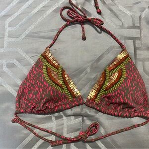 Victoria's Secret Red and Gold Embellished Bikini Top